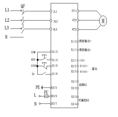 CMC-MX內(nèi)置旁路軟起動器基本接線原理圖、三角形內(nèi)接連接圖和典型應(yīng)用接線圖(圖1)